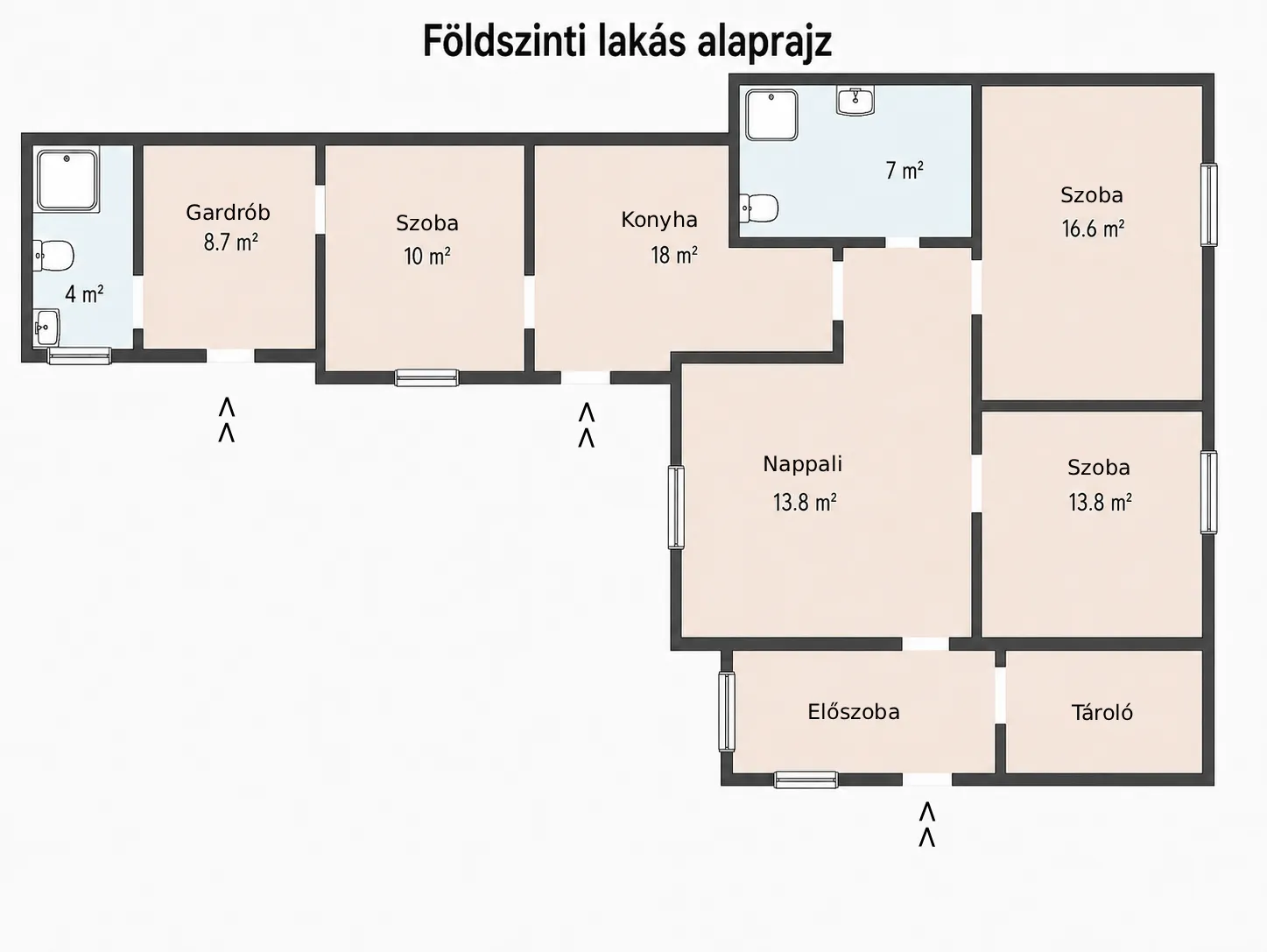A földszinti lakás és az egyszobás lakrész alaprajza